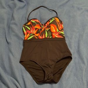 Navy blue and floral pattern. Tommy Bahama one piece swimsuit.